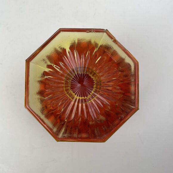 VTG Ruby Red Amberina Yellow Pressed Glass Pedestal Compote Candy Dish Scalloped - Picture 5 of 10
